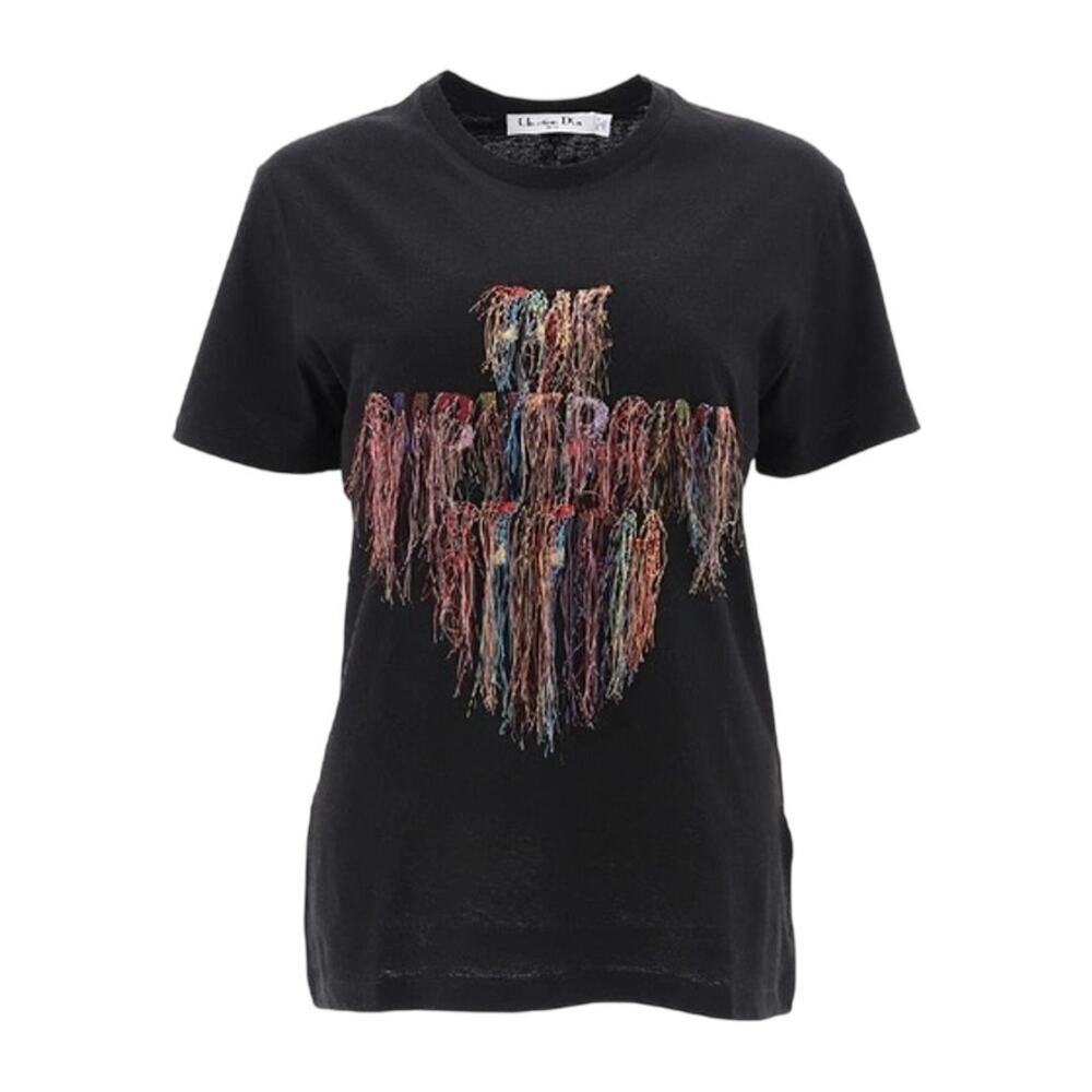 Christian Dior Black The Subversive Stitch 2019 Embroidered Fringe T-Shirt Top